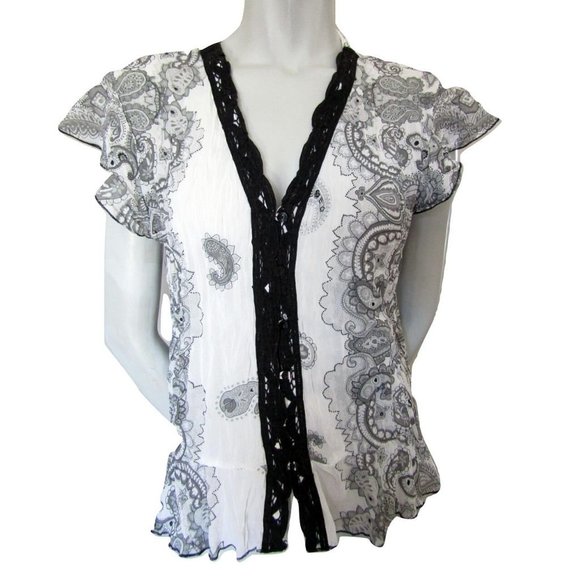 Violet & Claire Tops - Violet & Claire Sheer Paisley Crinkle Blouse Large